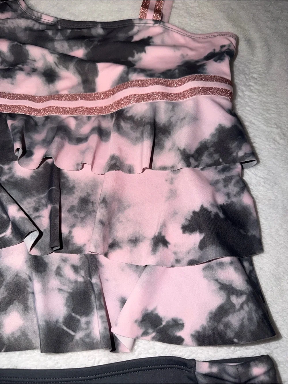 Justice Pink and Gray Ruffle Tankini with Glitter Trim size 20